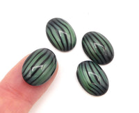 West German Glass Dome Moonglow Oval Cabochons 18x13mm Black & Emerald Green Stripes