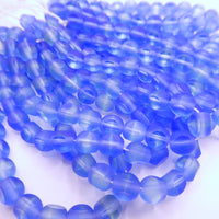 Czech Glass Beveled Round Beads 6mm Matte Blue Lt Green