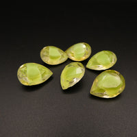 West German Faceted Glass Teardrop Cabochon 14x10mm Green Givre