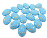 Vintage Czech Glass Oval Flatback Cabochon 25x18mm Aqua with Gold Vein