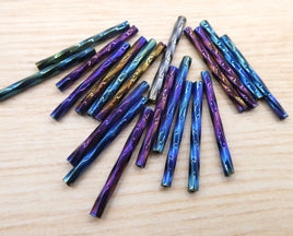 Czech Glass Twisted Bugle Beads 25mm Blue Iris