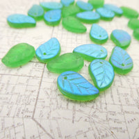 West German Leaf Beads 14x10mm Matte Peridot AB