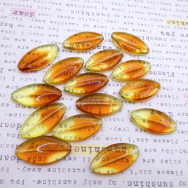 Czech Pressed Large Oval Glass Beads 38x18mm Yellow and Topaz Uranium