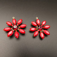 Flower Petal Pendant 30mm with Vintage Czech Stones Opaque Red