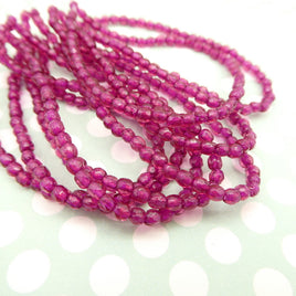 Czech Fire Polish Beads 2mm Fuchsia with Etched and Metallic Pink Finishes