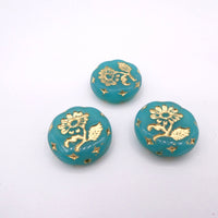 Czech Glass Marguerette Flower Beads 18mm Opal Green Gold Lined Uranium