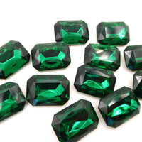 Vintage Czech Glass Octagon 25x18mm Emerald