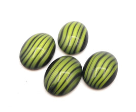 West German Glass Dome Moonglow Oval Cabochons 18x13mm Black & Lime Green Stripes