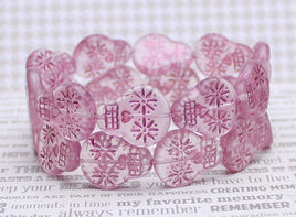 Czech Glass Sugar Skull Beads 20x17mm Crystal Transparent Matte with Pink Wash