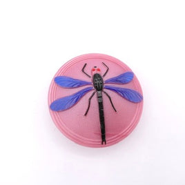 Czech Glass Button with Dragonfly 40mm Opaque Pink