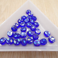 Czech Table Cut Oval Beads 6x5mm Transparent Cobalt Blue with Peacock Finish