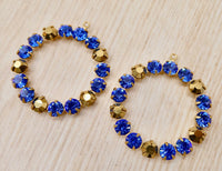 Swarovski Rhinestone Hoop Pendant with loop 30mm Sapphire Blue and Gold
