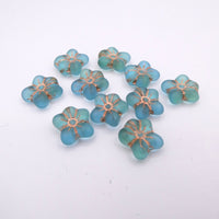 Czech Glass Flower Pressed Glass Beads 14x12 mm Yellow Blue Matte Copper Lined Uranium