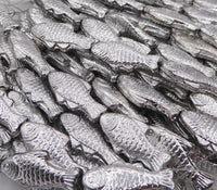 Czech Fish Pressed Glass Beads 25x12 mm Silver