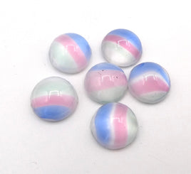 West German Glass Round Cabochon Flatback 11mm Rainbow Moonstone