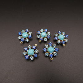 Swarovski Rhinestone Flower Pendant with loop 20mm Sapphire and Turquoise