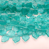 Czech Petunia Leaf Glass Beads 12x5mm Transparent Teal Uranium