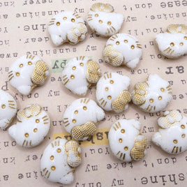 Czech Hello Kitty Glass Beads 19x18mm White Gold Lined