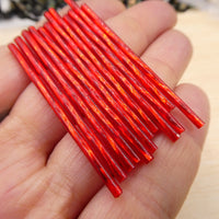 Czech Glass Twisted Bugle Beads 50mm Transparent Red with Silver Lining