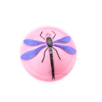 Czech Glass Button with Dragonfly 40mm Opaque Pink