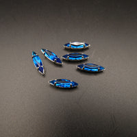 Vintage Czech Glass Faceted Navettes in silver sew on setting 15x4mm Capri Blue