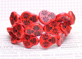 Czech Glass Sugar Skull Beads 20x17mm Red Opaque with Black Wash