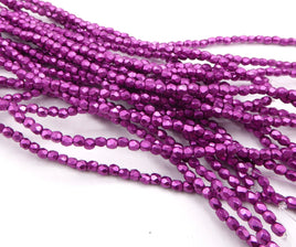Czech Fire Polish Beads 2mm Sueded Gold Fuchsia Red