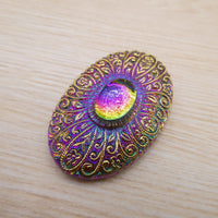 Czech Glass Hand Painted Oval Cabochon 49x33mm Vitrail Violet