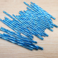 Czech Glass Twisted Bugle Beads 50mm Aqua Blue with Silver Lining