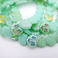 Grape Leaf Pressed Beads 13x11mm Green Opal AB