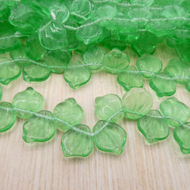 Czech Petunia Leaf Beads 14mm x 12mm Transparent Dark Peridot Uranium Glow glass