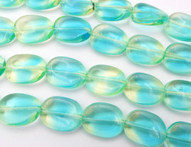 Czech Glass Twisted Flat Oval Beads 12x9mm Green/Blue