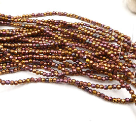 Czech Fire Polish Beads 2mm Matte Metallic Gold Copper Iris