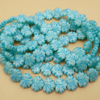 Grape Leaf Pressed Beads 13x11mm Green Opal Aqua Lined