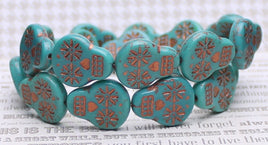 Czech Glass Sugar Skull Beads 20x17mm Turquoise Opaque with Copper Wash