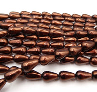 Czech Glass Pearl Teardrop Beads 12x7mm Dark Bronze