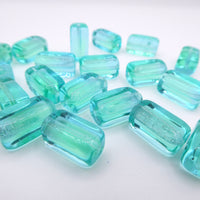 Czech Rectangle Block Glass Beads 14x9mm Aqua Uranium