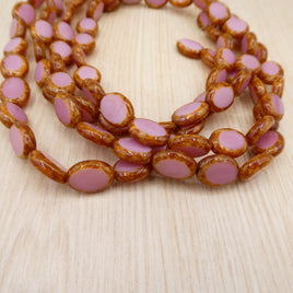 Czech Table Cut Glass Oval Beads 11x9mm Opaque Pink Coral Picasso