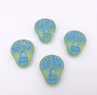Czech Glass Sugar Skull Beads 20x17mm Transparent Yellow Matte Light Blue Lined