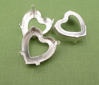 Sew On Prong Setting for Heart Rhinestone 4827 Silver Plated