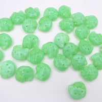 Czech Hello Kitty Glass Beads 19x18mm Opal Green Green Lined