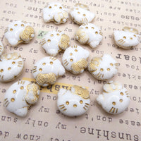 Czech Hello Kitty Glass Beads 19x18mm White Gold Lined