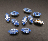 Vintage Czech Glass Faceted Navettes in silver sew on setting 8x4mm Light Sapphire (Copy)