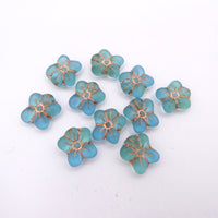 Czech Glass Flower Pressed Glass Beads 14x12 mm Yellow Blue Matte Copper Lined Uranium