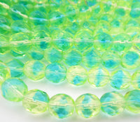 Czech Fire Polish Beads 8mm Green Blue