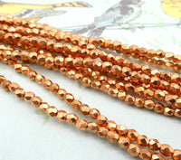 Czech Fire Polished Glass Beads 3mm Copper Penny