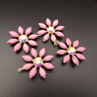 Flower Petal Pendant 30mm with Vintage Czech Stones Opaque Pink
