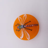 Czech Glass Button with Dragonfly 40mm Opaline Orange