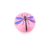 Czech Glass Button with Dragonfly 40mm Opaque Pink