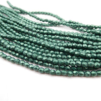 Czech Fire Polish Beads 2mm Metallic Suede Leafy Green